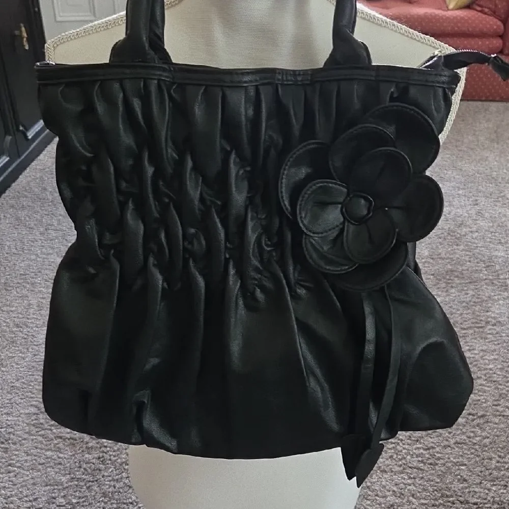 Vintage Black Vegan Shoulder Bag
